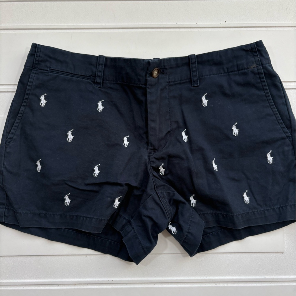 Polo Ralph Lauren Women’s Logo Chino Shorts Navy/White Size 2 - Picture 1 of 6